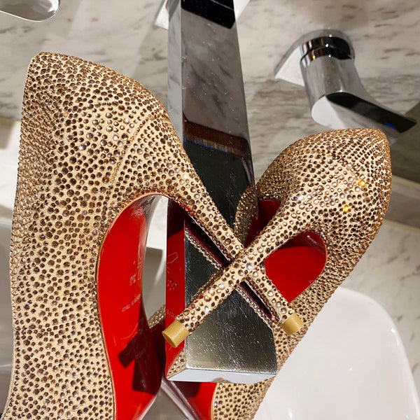 CL Kate Strass Degrade Pumps 100mm Suede Beige