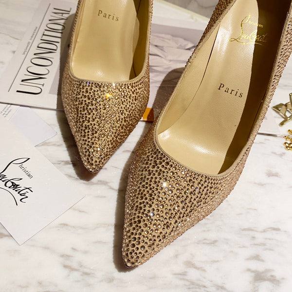 CL Kate Strass Degrade Pumps 100mm Suede Beige