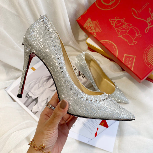 CL Anjalina Spike Pump 85mm Glitter Silver