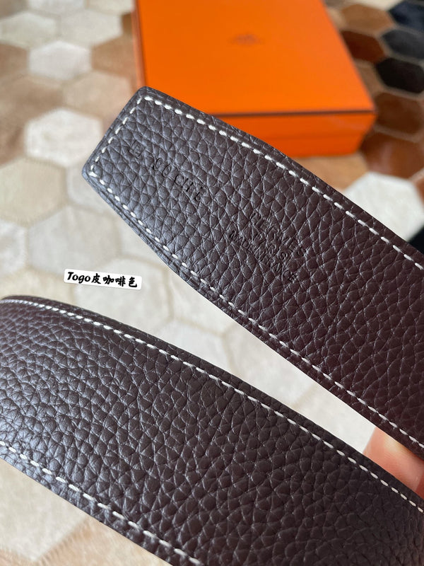 CINTURA HM CONSTANCE CON FIBBIA E CINTURINO REVERSIBILE IN PELLE MARRONE CIOCCOLATO 38 MM FERRAMENTA ORO