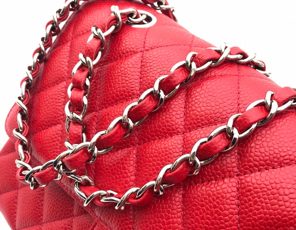 FLAP BAG MEDIUM 25CM RED CAVIAR SILVER HARDWARE