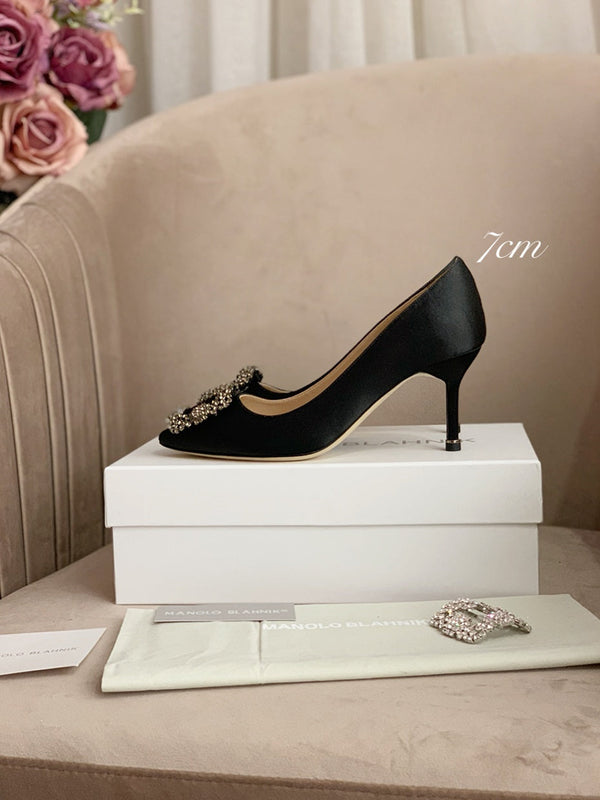 Hangisi Black Satin Crystal Embellished Pumps 156288