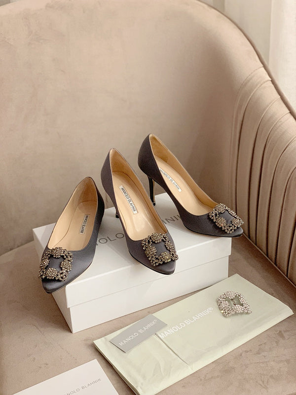 Hangisi Taupe Satin Crystal Embellished Pumps 700528