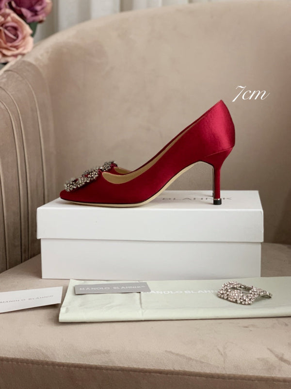 Hangisi Dark Red Satin Crystal Embellished Pumps 700530