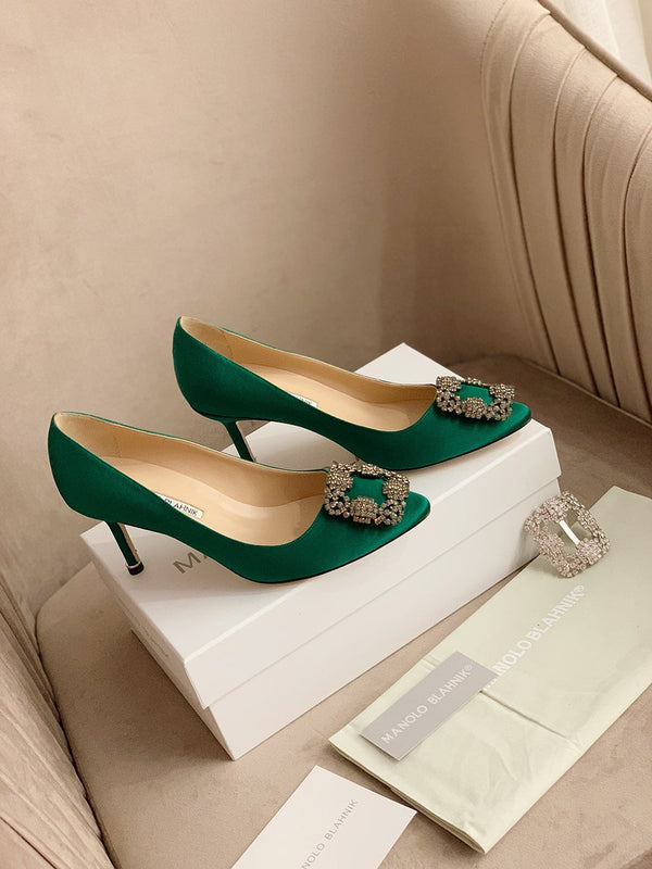 Hangisi Green Satin Crystal Embellished Pumps 700532