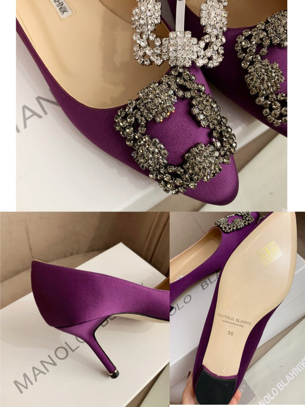 Hangisi Fuchsia Satin Crystal Embellished Pumps 700533