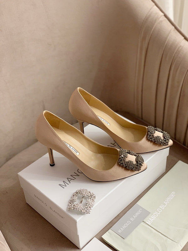 Hangisi Beige Satin Crystal Embellished Pumps 700534