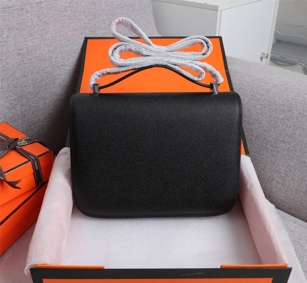 HM CONSTANCE BAGS 22 BLACK EPSOM SILVER HARDWARE