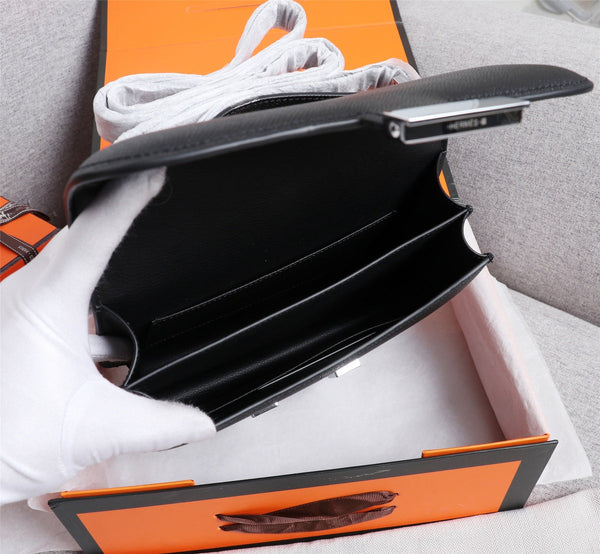 HM CONSTANCE BAGS 22 BLACK EPSOM SILVER HARDWARE