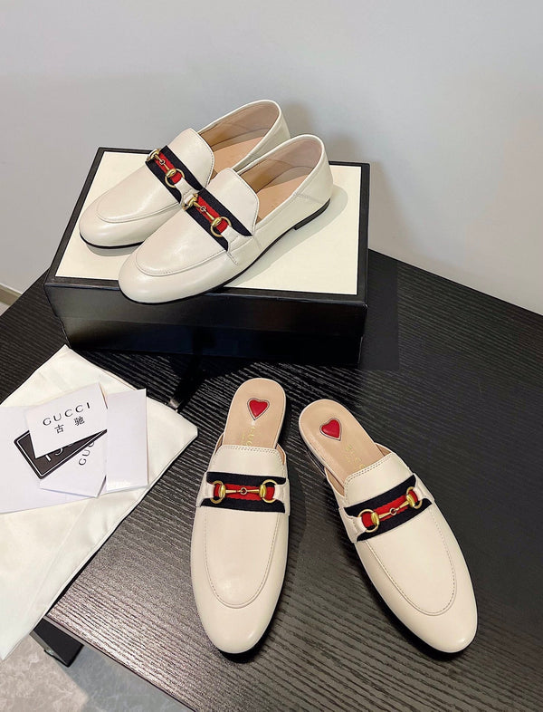 gg loafer cream calfskin black red canvas