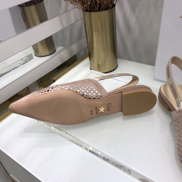 JAdior slingback flat transparent mesh rose canelle embroidered cotton