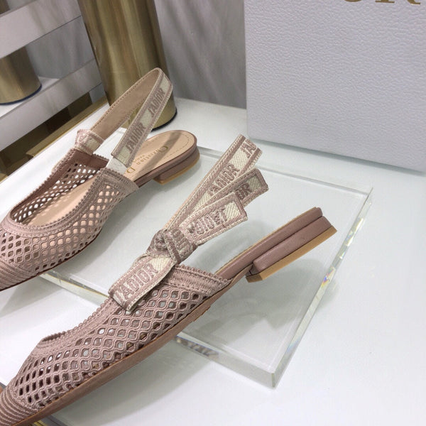 JAdior slingback flat transparent mesh rose canelle embroidered cotton