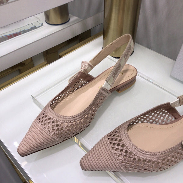 JAdior slingback flat transparent mesh rose canelle embroidered cotton