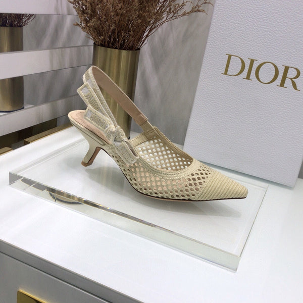 JAdior slingback pumps 65 transparent mesh beige embroidered cotton