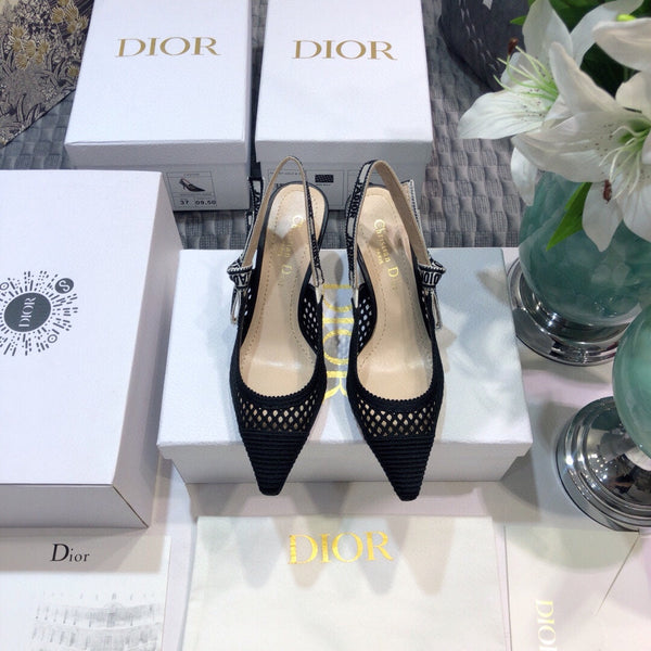 JAdior slingback pumps 65 transparent mesh black embroidered cotton