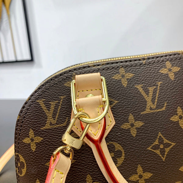 ALMA BB 23 IN TELA MONOGRAM MARRONE E RIFINITURE IN PELLE DI VITELLO BEIGE, FIBBIA ORO