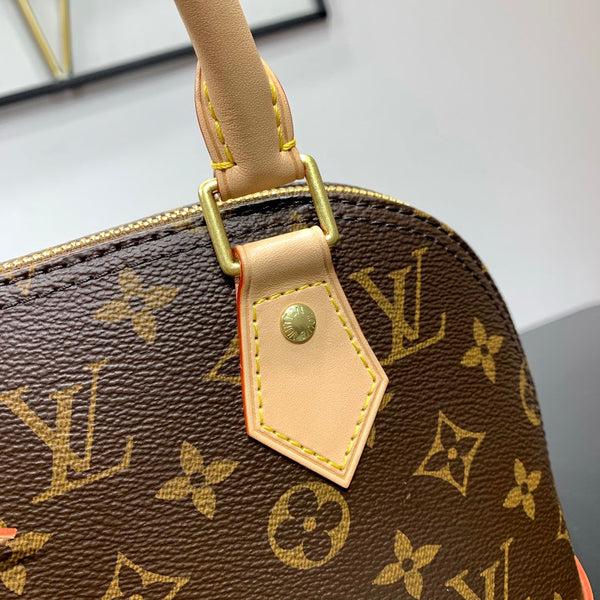 ALMA BB 23 IN TELA MONOGRAM MARRONE E RIFINITURE IN PELLE DI VITELLO BEIGE, FIBBIA ORO