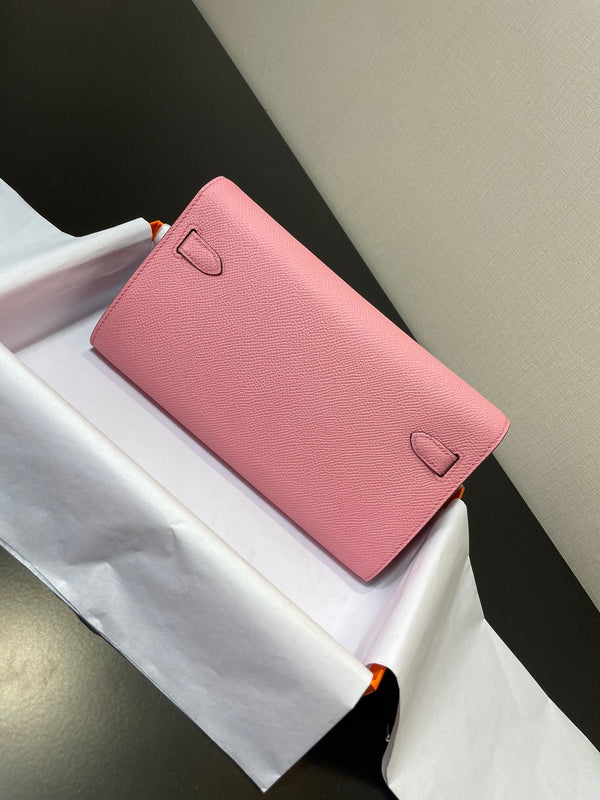 kelly to go wallet 20.5 pink epsom silver hardware