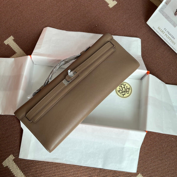 Borsa a tracolla in pelle marrone Swift HM Kelly Cut da 31 cm