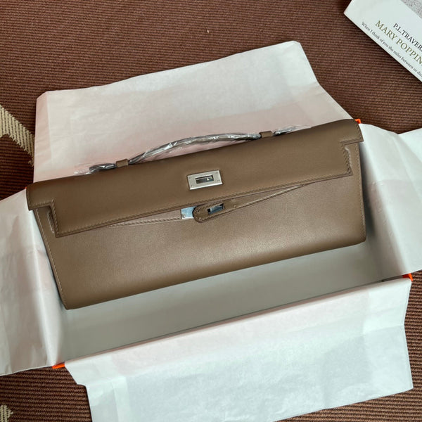 Borsa a tracolla in pelle marrone Swift HM Kelly Cut da 31 cm