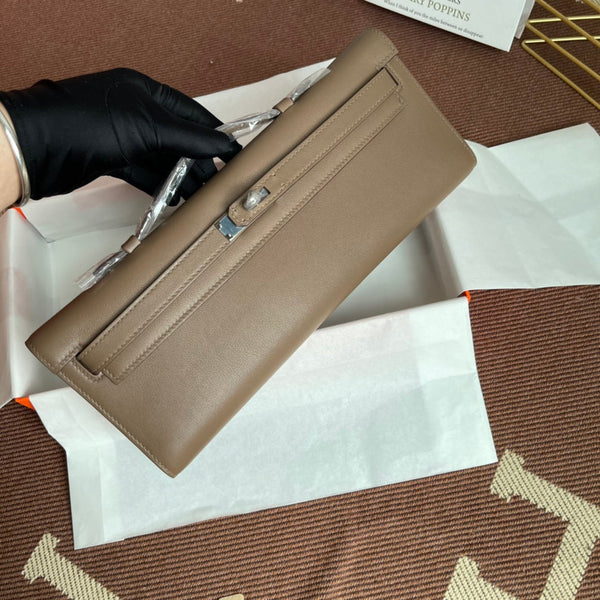 Borsa a tracolla in pelle marrone Swift HM Kelly Cut da 31 cm