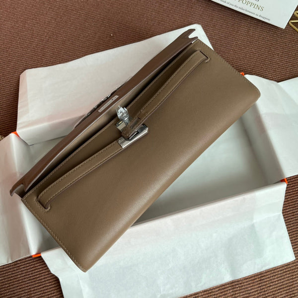 Borsa a tracolla in pelle marrone Swift HM Kelly Cut da 31 cm