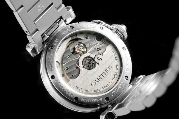 pasha 35mm automatico in acciaio quadrante bianco lunetta con diamanti