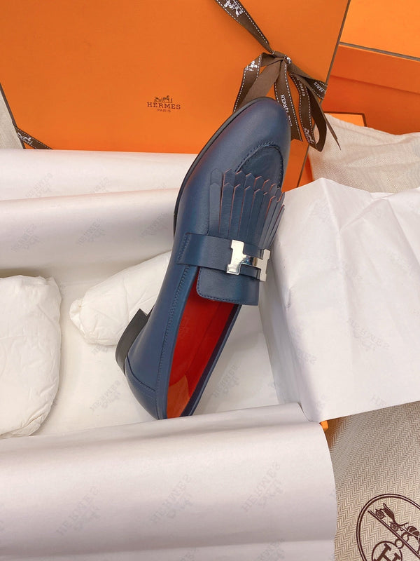 HM Mocassins Royal Loafers Navy Blue Goat Leather 348020