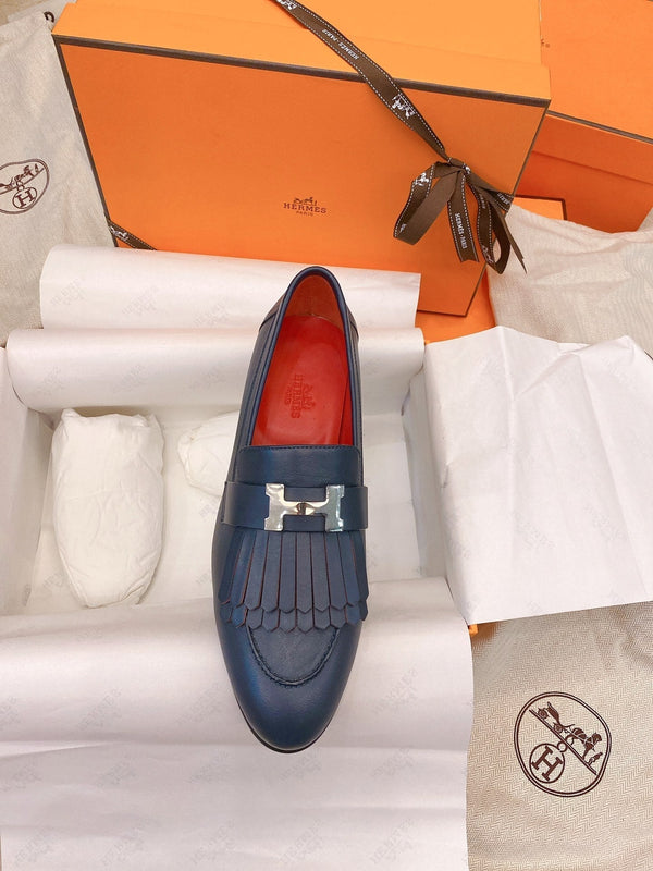 HM Mocassins Royal Loafers Navy Blue Goat Leather 348020