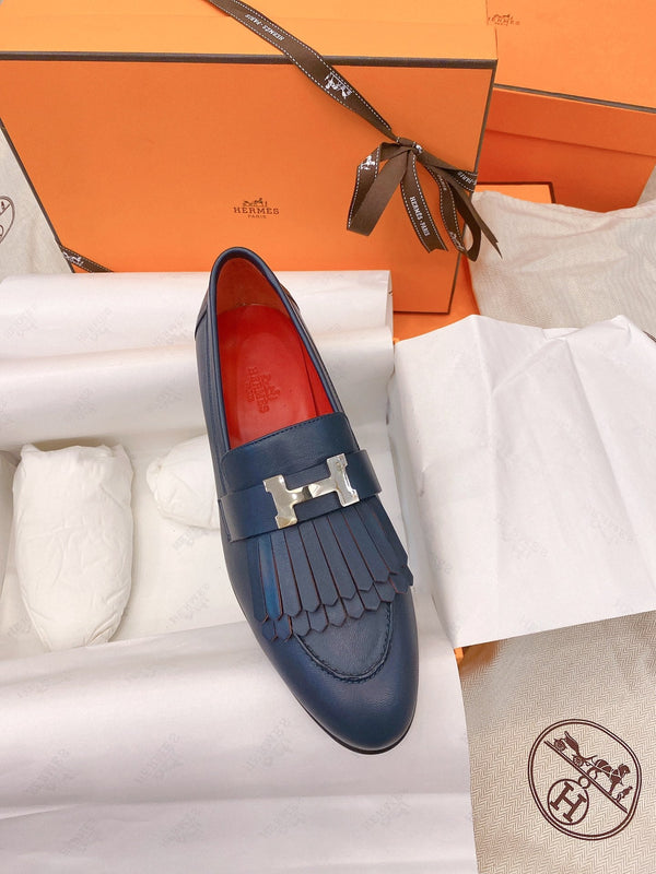 HM Mocassins Royal Loafers Navy Blue Goat Leather 348020