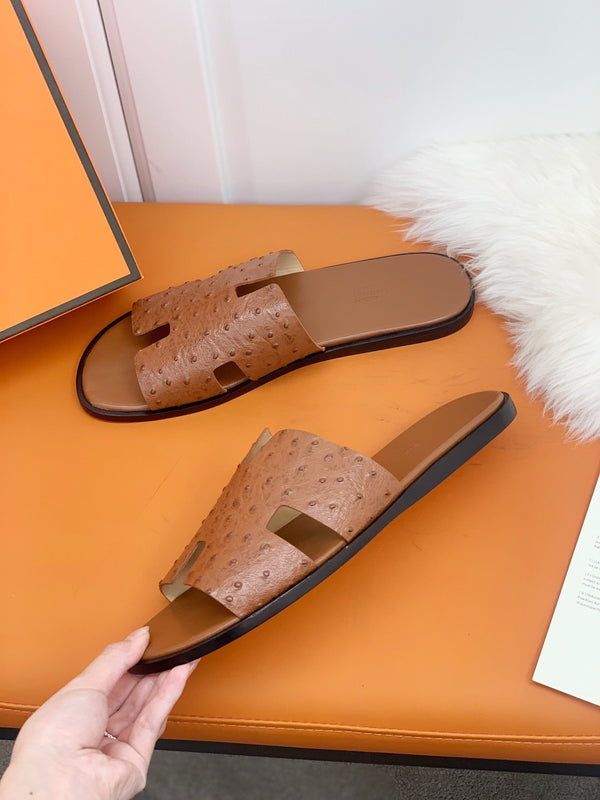 HM IZMIR SANDAL GOLD OSTRICH EMBOSSED CALFSKIN