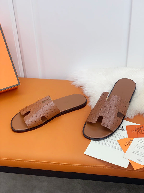 HM IZMIR SANDAL GOLD OSTRICH EMBOSSED CALFSKIN