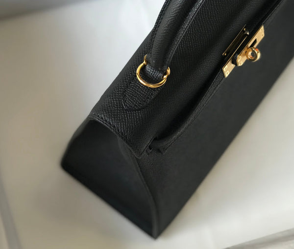 hm kelly 32cm pelle nera Epsom hardware dorato
