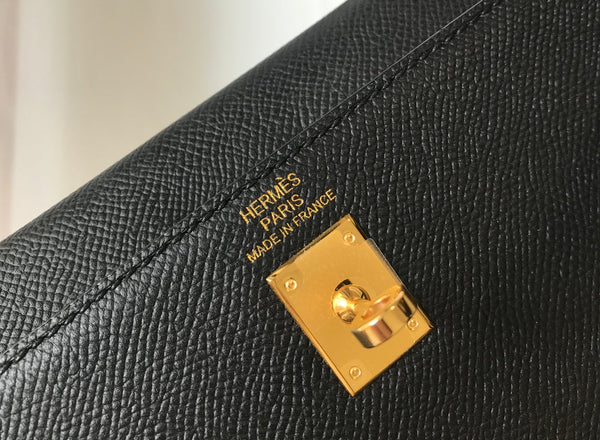 hm kelly 32cm pelle nera Epsom hardware dorato