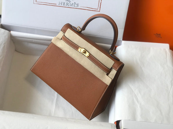 hm kelly 32cm pelle Epsom marrone scuro hardware dorato