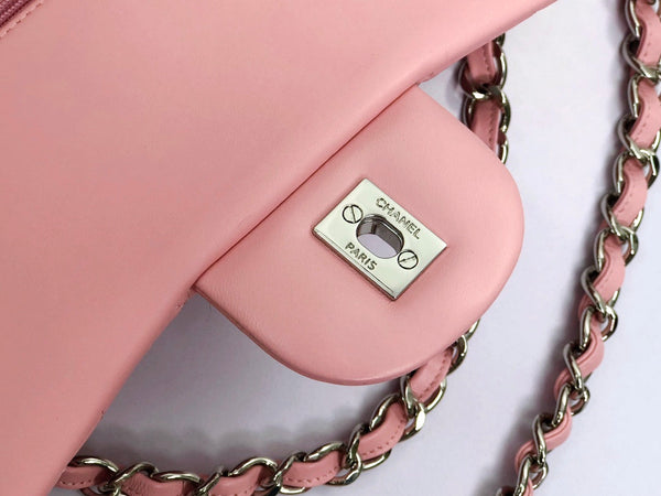 flap bag jumbo 30 pastel pink lambskin silver hardware