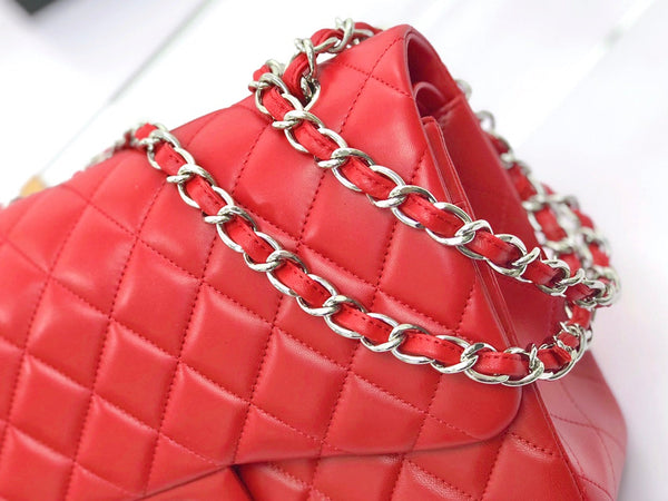 flap bag jumbo 30 red lambskin silver hardware