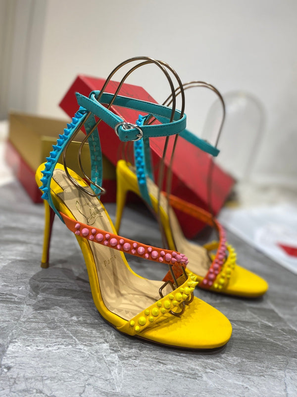 Sandali con borchie CL in pelle di pecora multicolore, lega di acciaio 346022