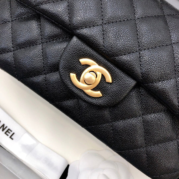 mini flap bag top handle 20cm black caviar gold hardware