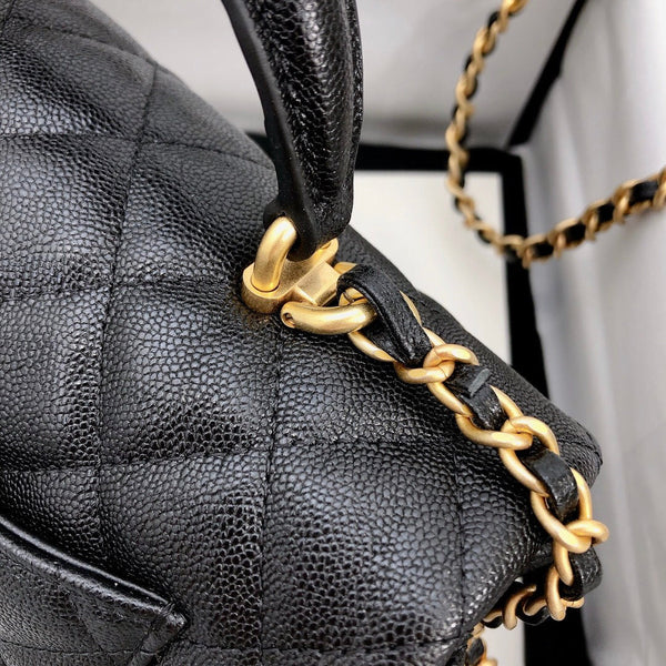 mini flap bag top handle 20cm black caviar gold hardware