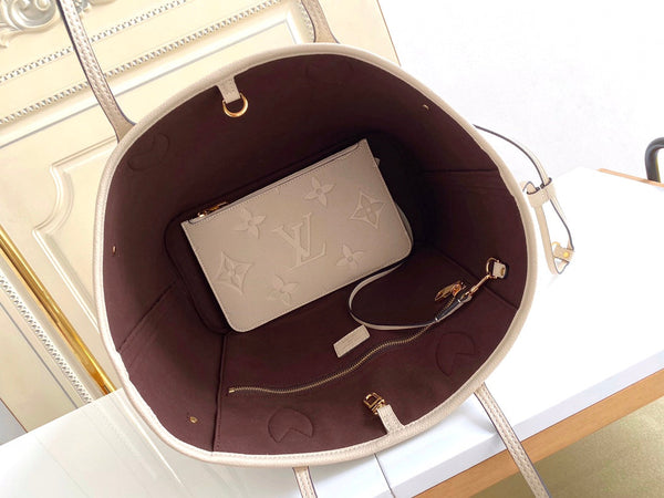 NEVERFULL MM 32 TOURTERELLE GRAY MONOGRAM EMPREINTE LEATHER