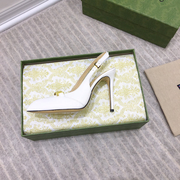 GG SLINGBACK CON TACCO ALTO IN PELLE DI VITELLO BIANCA CON CATENA