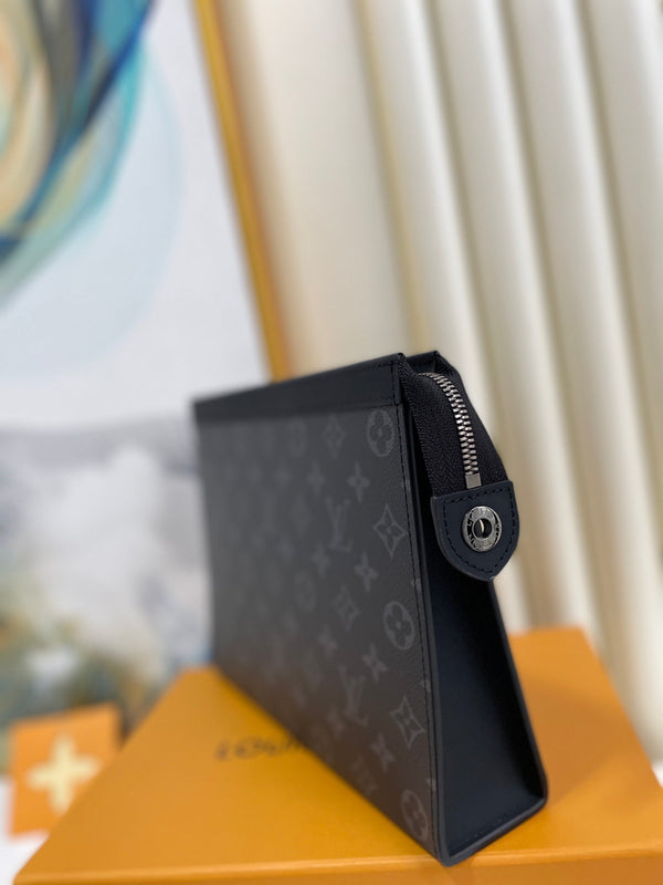 LV M61692 Pochette Voyage MM Black Monogram Canvas 224237