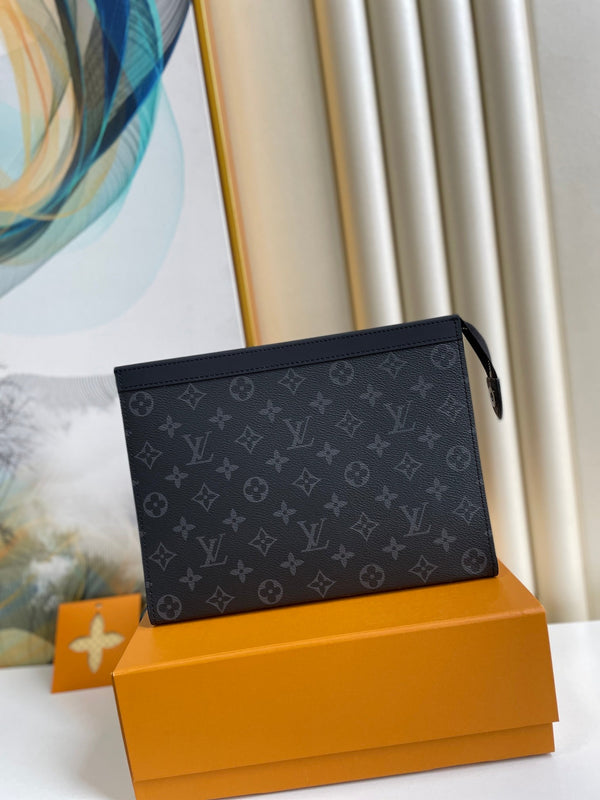 LV M61692 Pochette Voyage MM Black Monogram Canvas 224237