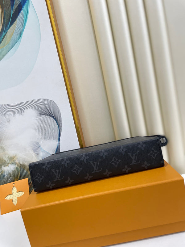 LV M61692 Pochette Voyage MM Black Monogram Canvas 224237