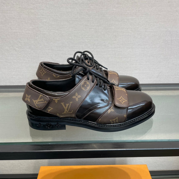 LV DERBY HARNESS SHOES IN CHOCOLATE BROWN CALFSKIN