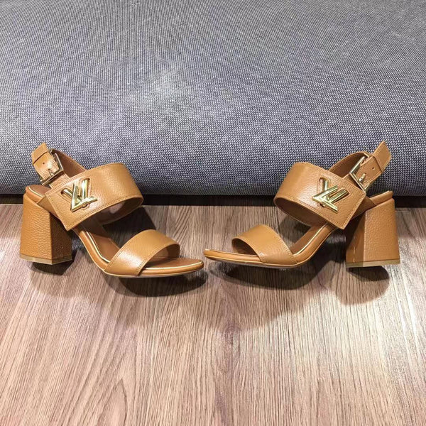 LV Horizon Ankle Strap Sandals 75mm Brown Yellow Calfskin