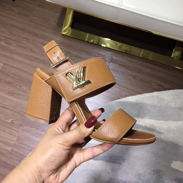 LV Horizon Ankle Strap Sandals 75mm Brown Yellow Calfskin