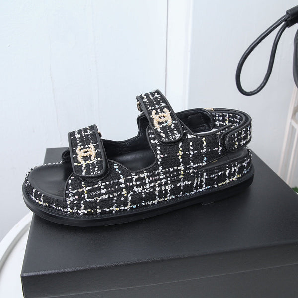 CC 25S Dad Sandal White Black Tweed Calfskin