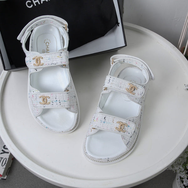 CC 25S Dad Sandal White Tweed Calfskin